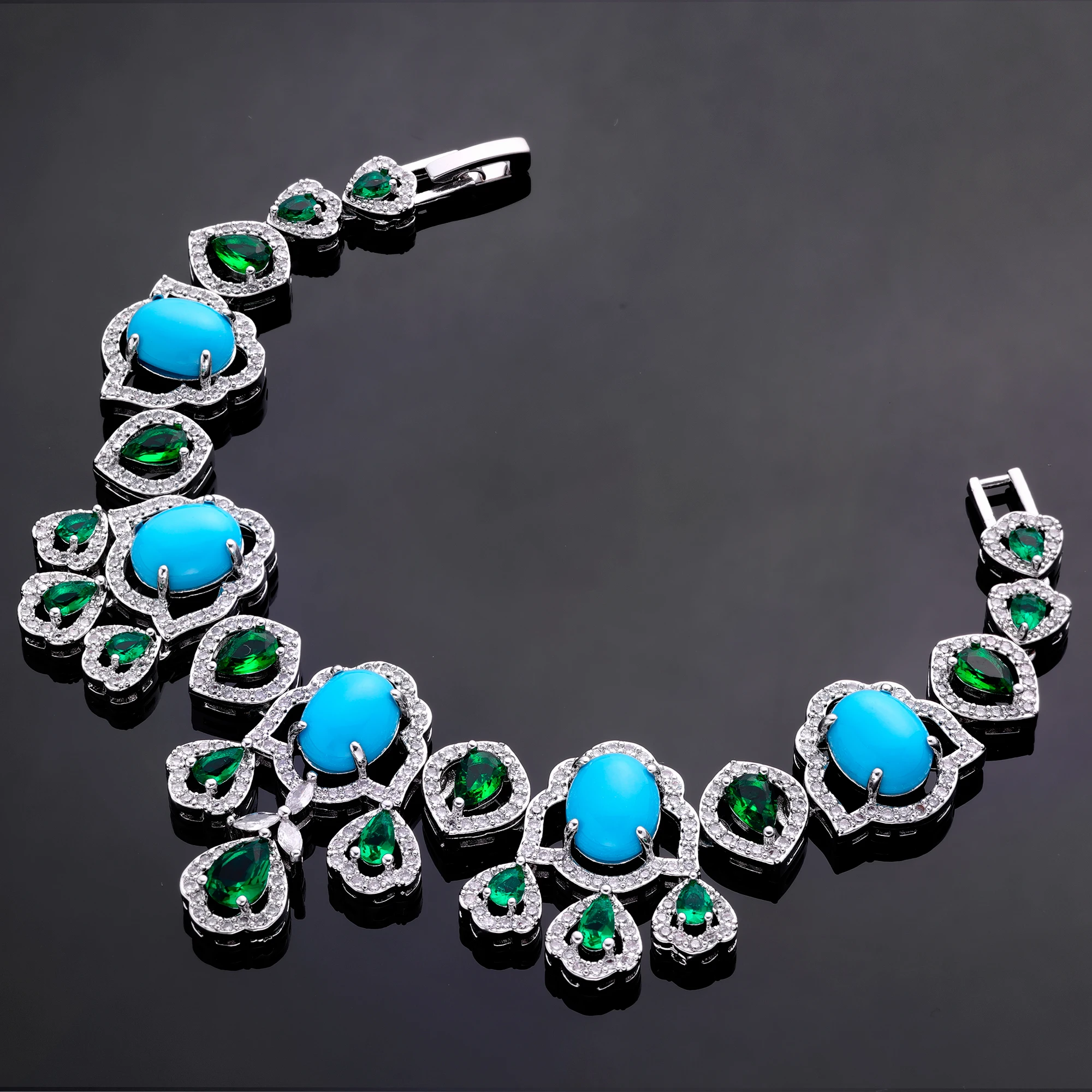 2023 New Celestial Blue Jade 4-Piece Set Cubic zirconia Saudi Arabia Dubai Female Bride Wedding Jewelry Necklace Earring Set