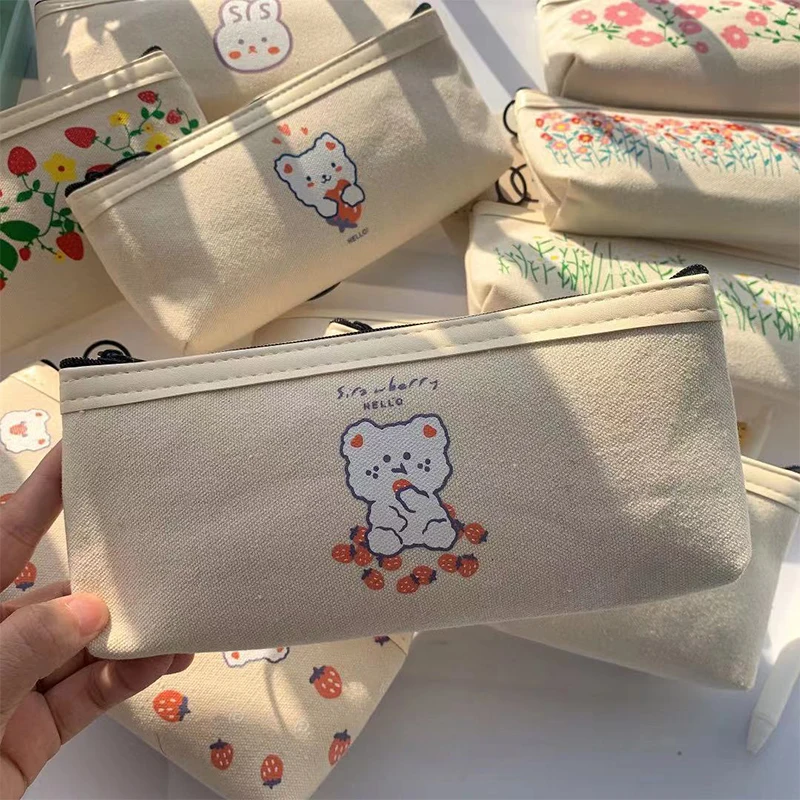 

Retro flower cute animal pencil Case Canvas Pencilcase Student Pen Holder Supplies Pencil Bag School Box Pouch Stationery