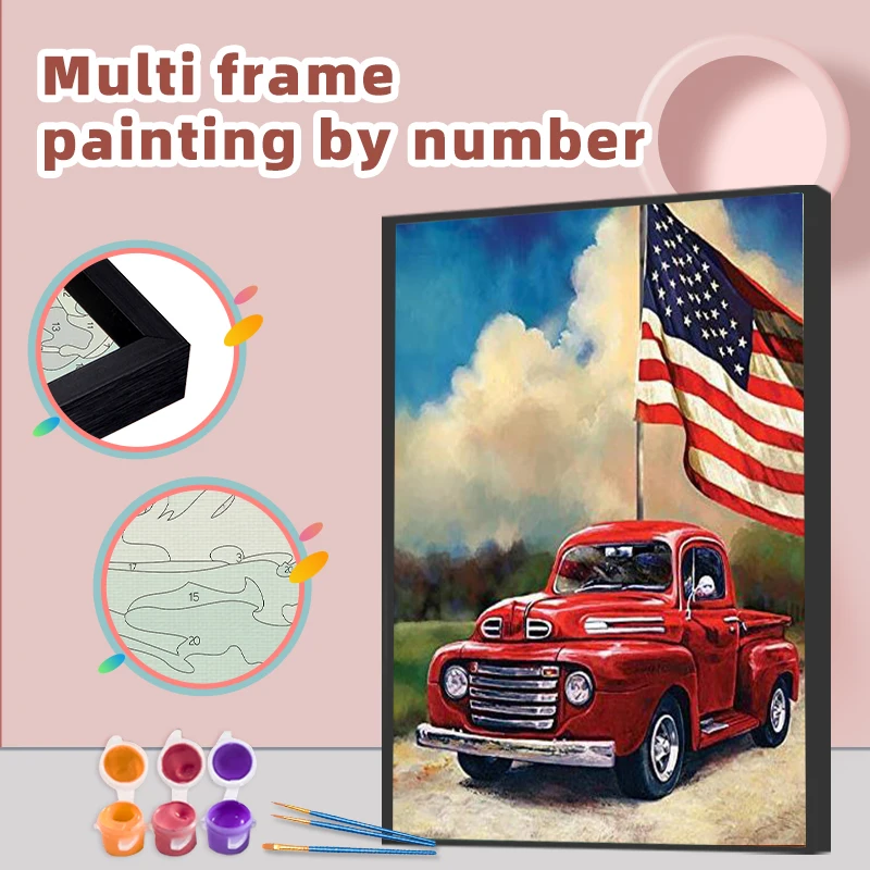 

CHENISTORY DIY Painting By Numbers Red Car With Multi Aluminium Frame Kits Landscape Paint By Numbers Home Decor Wall Art Pictur