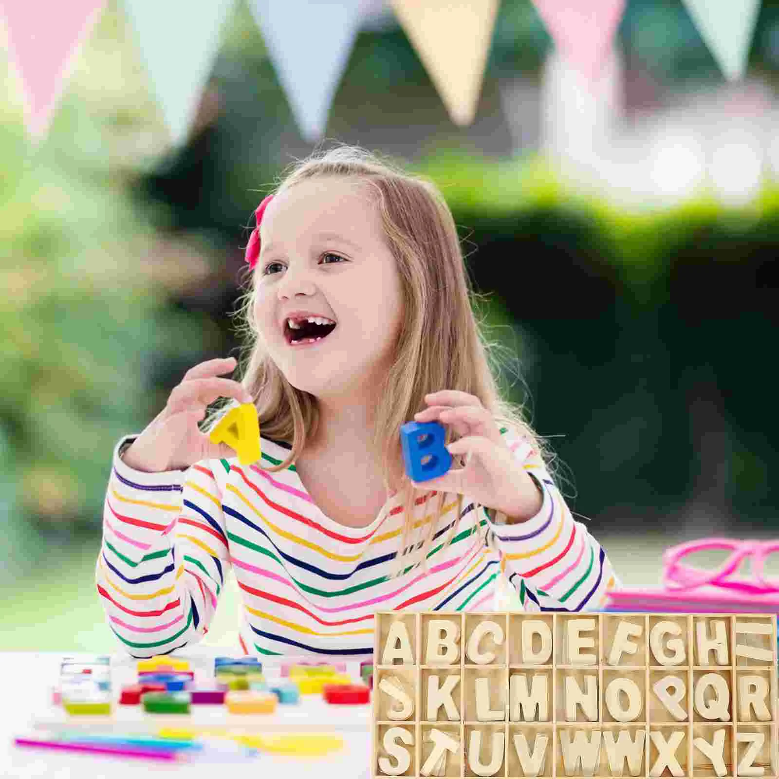 

Educational Toys Letter Wood Chips DIY Self Made 3.3X2.1cm Unpainted Alphabet Wooden Slices Toddler