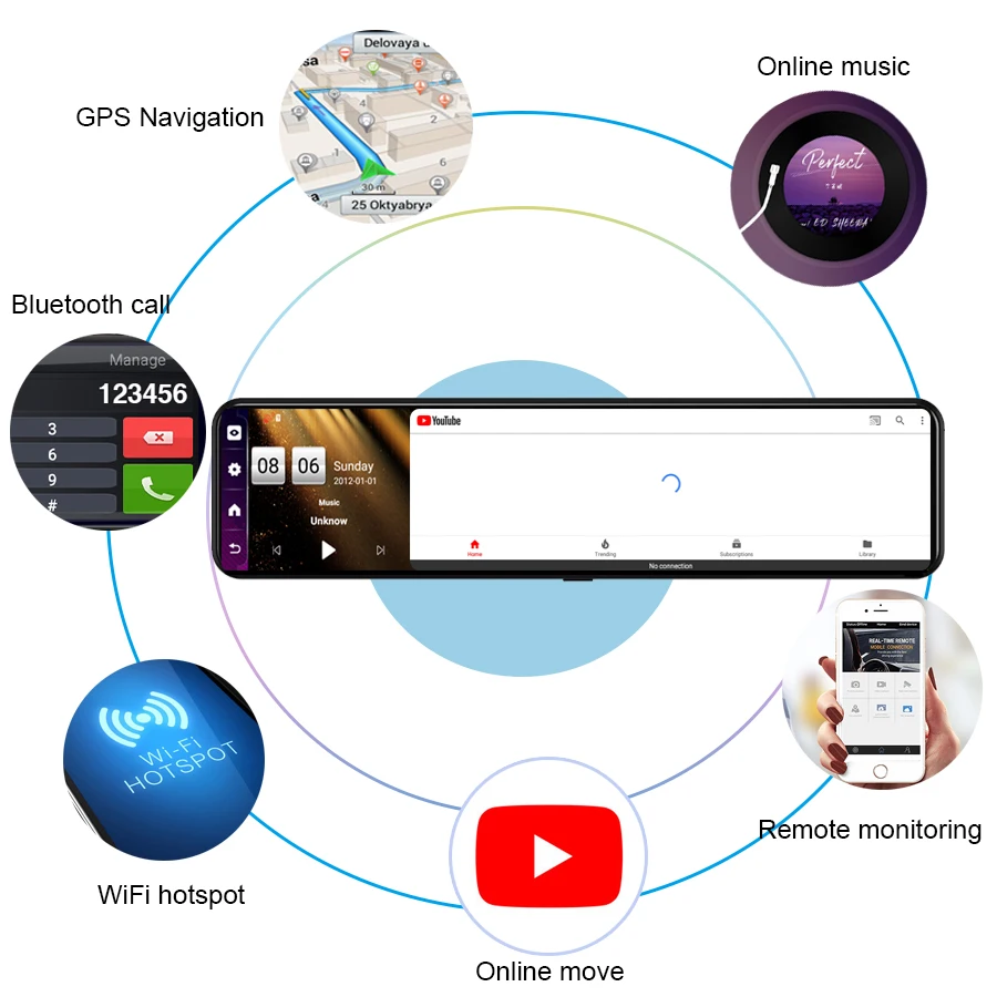 12 &quotAndroid 8.1 Автомобильный видеорегистратор Зеркало Видеорегистратор Wi-Fi GPS