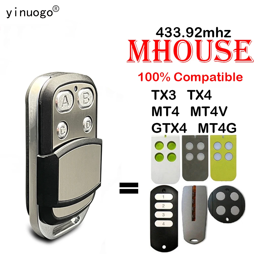 

MHOUSE TX4 GTX4 TX3 MOOVO MT4 MT4V MT4G Garage Door Remote Control Gate Opener 433.92MHz MHOUSE Remote Control Transmitter