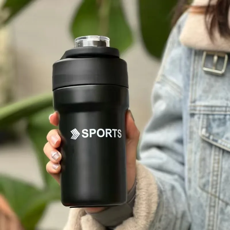 

500ml Stainless Steel Vacuum Thermo Simple Coffee Cup Portable Straw Car Thermos Outdoor Hiking Camping Cycling Water Bottle