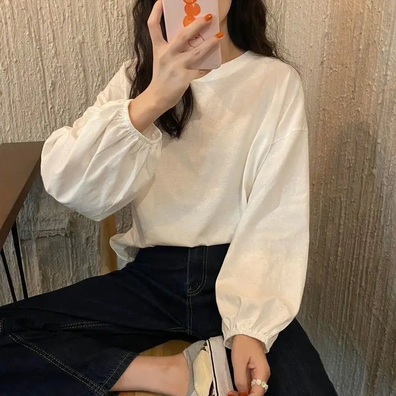 

T Shirts Female Causal Clothes Top for Women Red 2023 Trend Navy Pulovers Plain Yellow Long Sleeve Sale Grunge Polyester O Tees