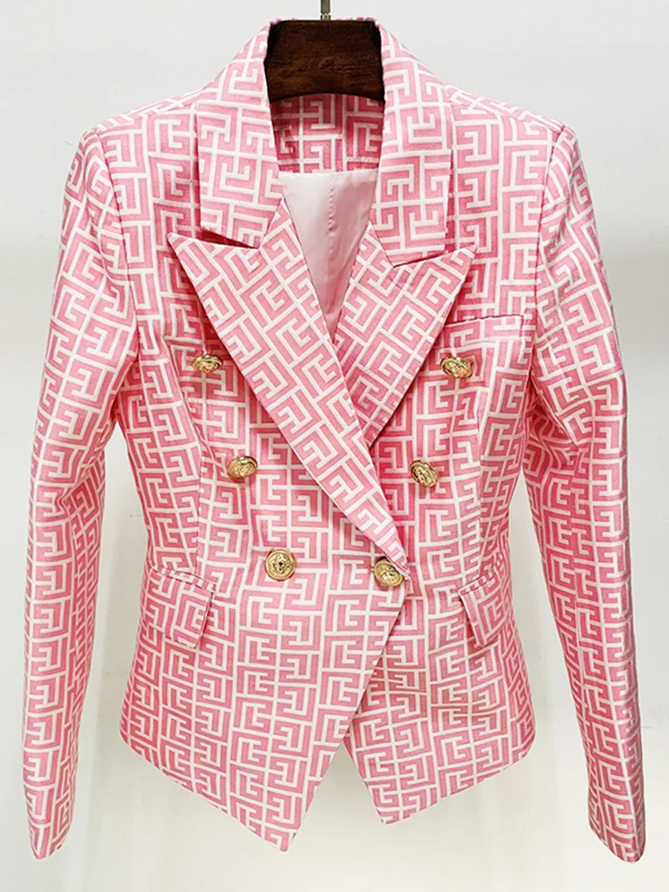 

Женский двубортный жаккардовый Блейзер, дизайнерский пиджак с геометрическими пуговицами в виде льва, 2023