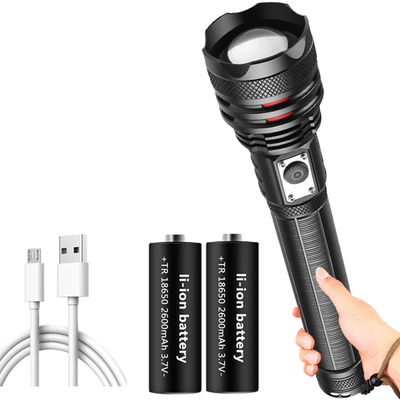 

1000,000LM XHP160 The Powerful Led Flashlight Zoomable Type-C Usb Chargeable Torch Light 18650 Battery Lantern Camping Light