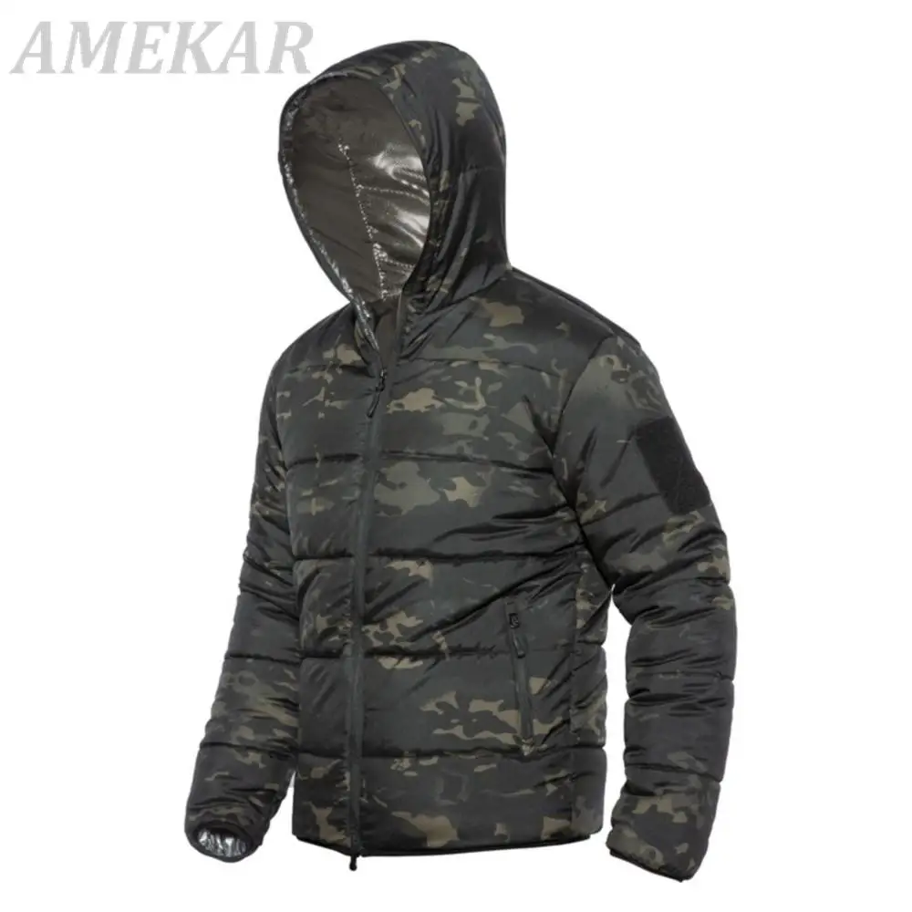Men's Winter Down Jacket Hooded Cotton Parka Military Camouflage Autumn Warm Thermal Male Winter Light Weight Jacket Cargo Coat