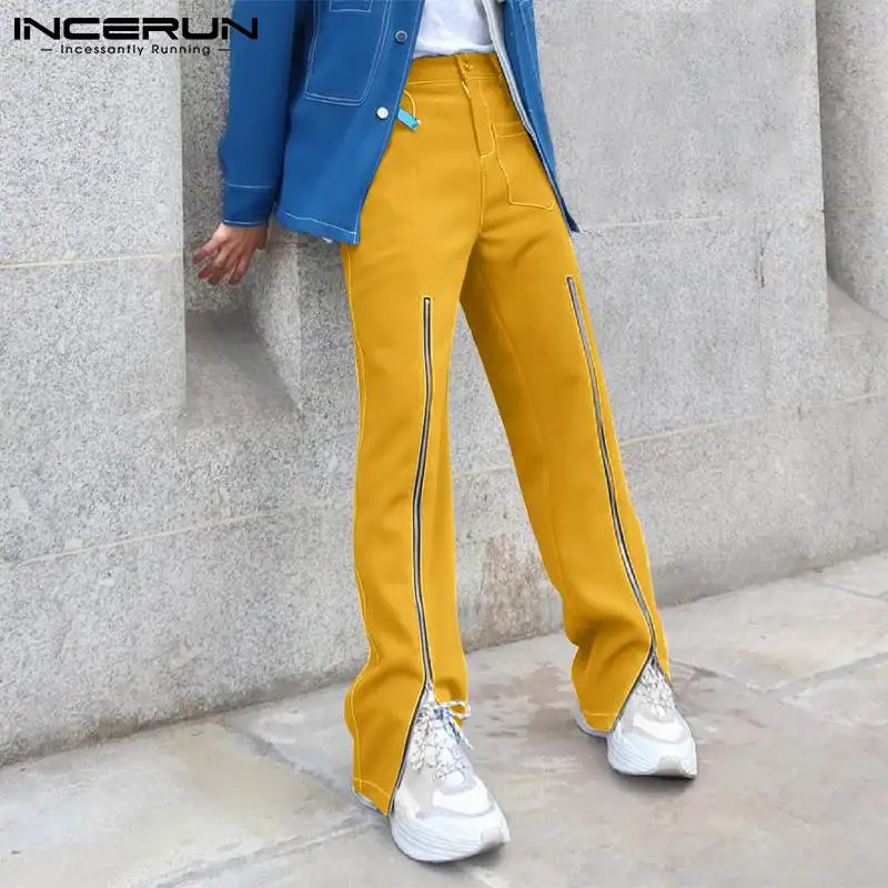 

2022 Fashion Men Pants Button Solid Color Zipper Streetwear Casual Straight Trousers Pockets Leisure Pantalones Hombre INCERUN