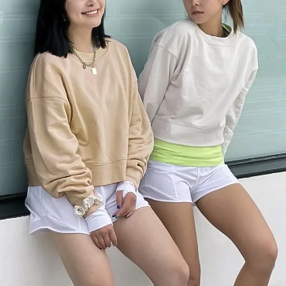 

Футболка Lulu оверсайз с длинным рукавом Укороченный свитшот длиной талии свободный крой Топ для тренировок Повседневная одежда топы для тренировок