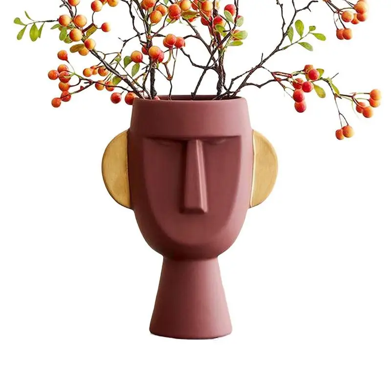 

Абстрактная ваза для лица, креативные керамические цветочные вазы, скульптура для лица, центральный столик, ваза для цветов для офиса, гостиной