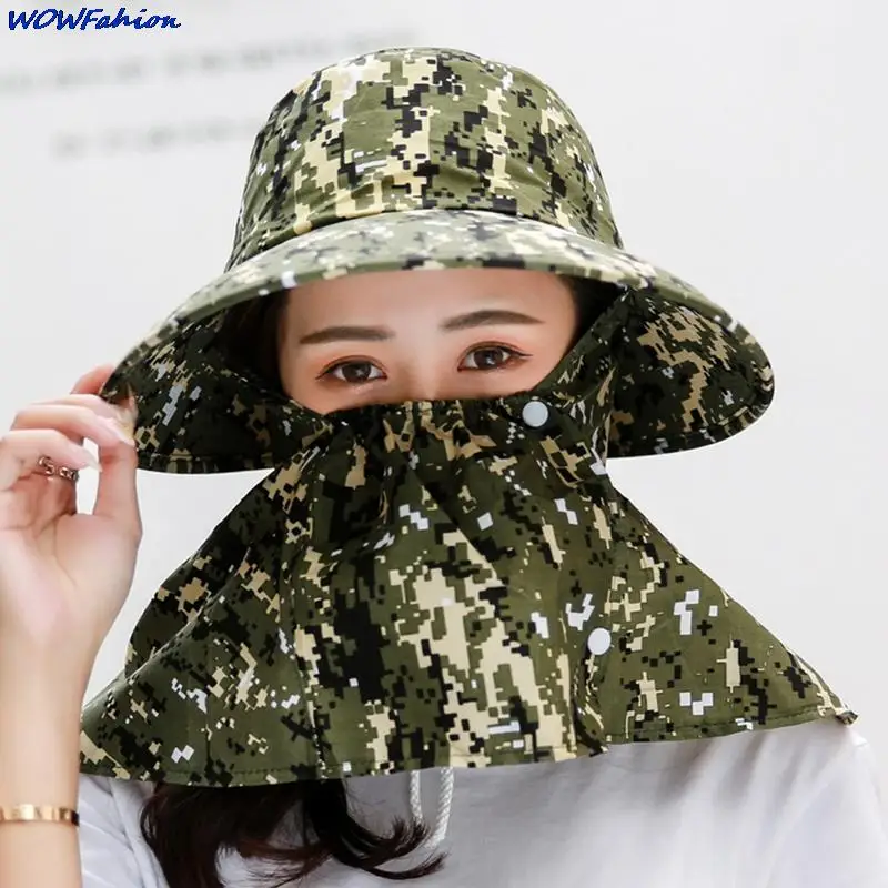 

Men Women Outdoor Breathable Mesh Cover Face Neck Wide Brim Bucket Hat Sun Protection Sun Hat for Summer Fishing Hunting