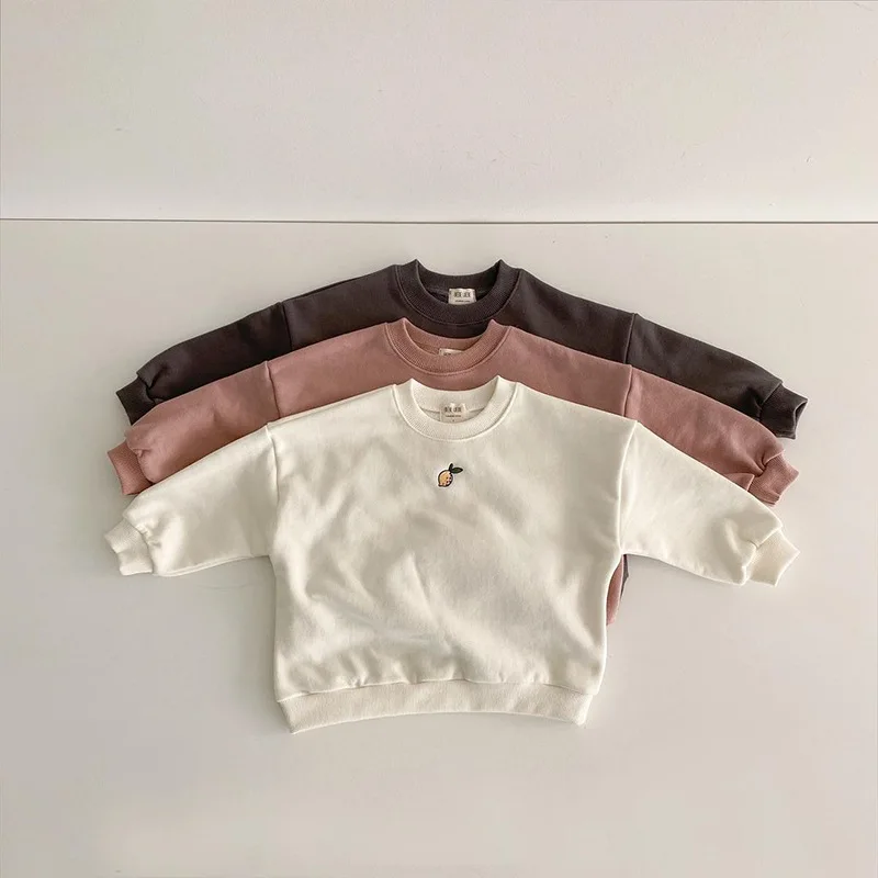 

2022 Kids Sweatshirts Toddler Boys Hoodies Long Sleeve Cute Pear Embroidered Sweatshirt Girls Tops Cotton Clothes 1-4Y