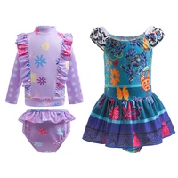 2 piece set mirabel costume swimming suit summer kids one piece printed swimsuit long sleeves girls beach swimwear baby clothes