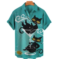 summer new kitten mens shirt cat print fashion personalized 5xl hawaiian shirt for men loose tee shirt men clothing male camisa