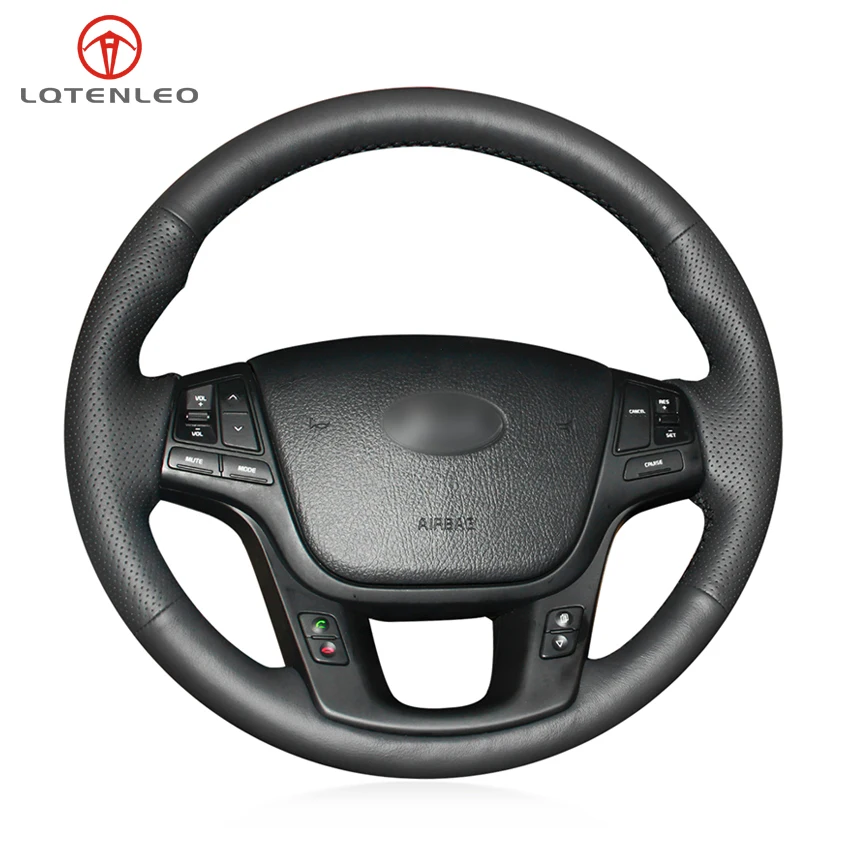 

LQTENLEO Black Genuine Leather Hand Sew Car Steering Wheel Cover For Kia Sorento 2009-2014 K7 Cadenza 2011-2015