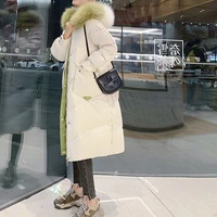 women casual fashion long warm fur collar hooded loose overcoat parkas jackets 2021 winter new coat ladies color contrast trench