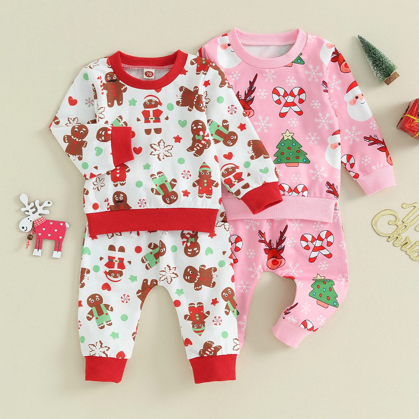 

EWODOS 0-3 Years Baby Girls Outfit Sets Christmas Santa Claus Print Long Sleeve Sweatshirt and Pants Set for Toddler 2 PCS Suits