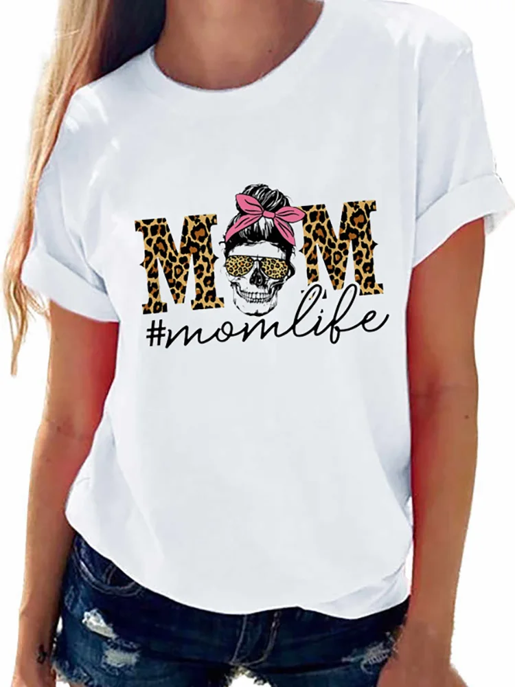 

Женская футболка с леопардовым принтом, белая или черная футболка в стиле Харадзюку с принтом «мама», одежда для женщин на лето, 2022