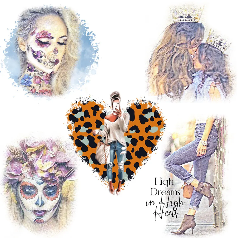 

Thermo Stickers for Backpacks T-Shirt Bag Parches Ropa Heat Transfer Stickers New Fashion Girl Iron on Patches Strips Clothes