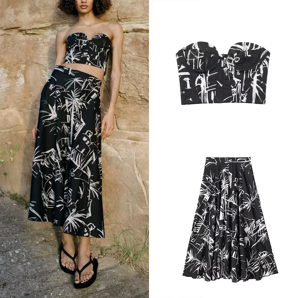 

Весенний Новый женский костюм PB & ZA, сексуальный корсет, стильный корсет с принтом, топ + темпераментный свободный принт, модель 2867007