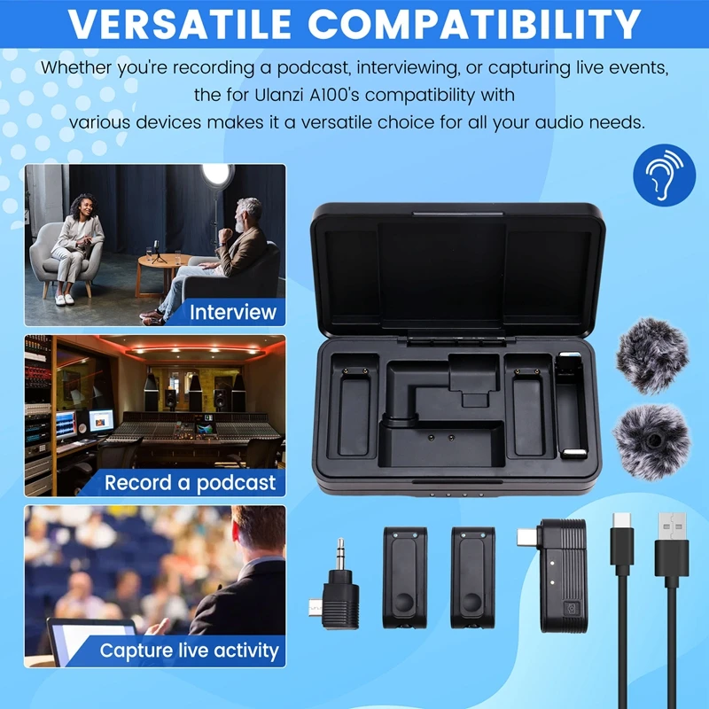 Ulanzi A100 беспроводной петличный микрофон для уличных интервью видеоблогов запись