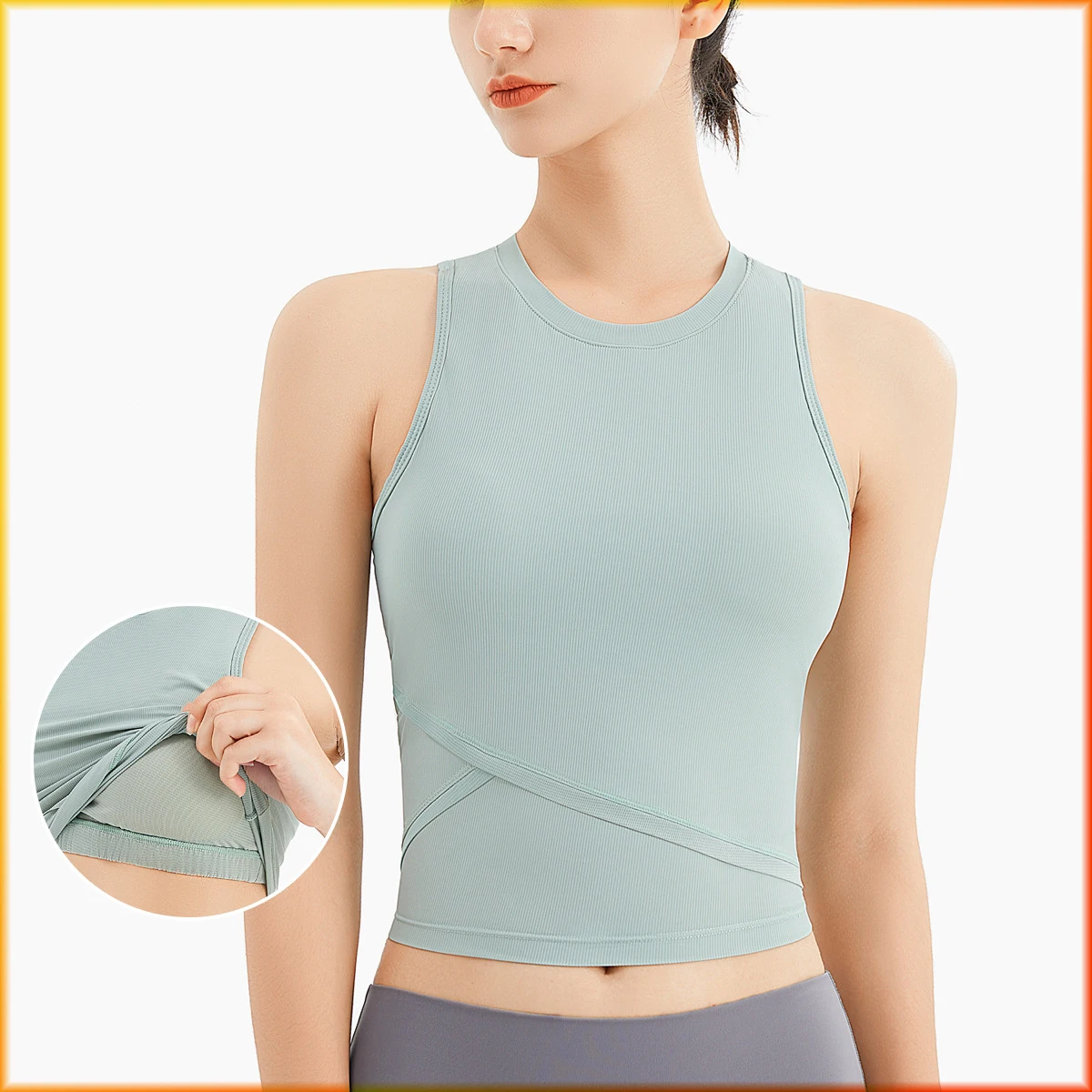 

With Logo Summer New Sports Vest Women Cool Sense Quick-drying Rib Fitness Top with Chest Pad Running Sleeveless Yoga T-shirt