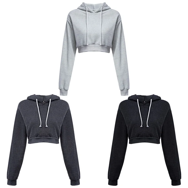 

Fashion Women Sweater Shirts Feme Long Sleeve Pullover Solid Crop Hoodies Sport Pullover Tops Casual Jumper Coat Hoodies
