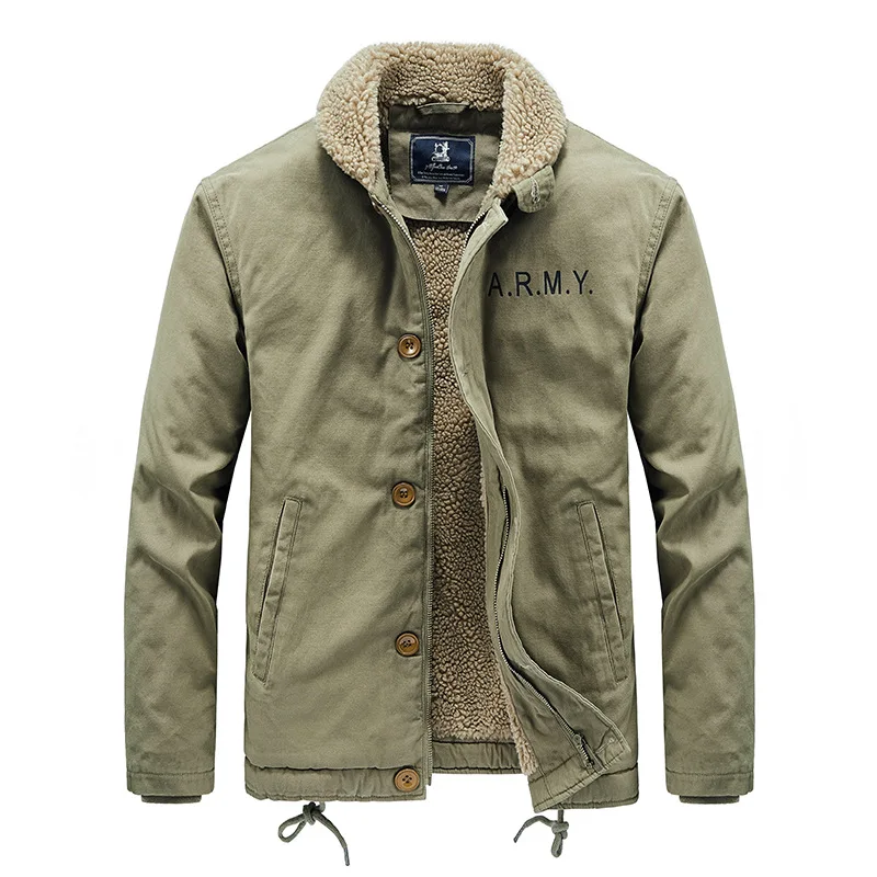 Faux Lamb Wool Short Jacket Men's Winter Thickened Fur Collar Plus Fleece Tooling Pilot Cotton Jacket Winter Jacket Men
