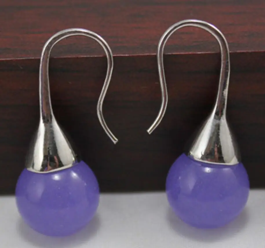 

12mm purple Natural jade hook earrings