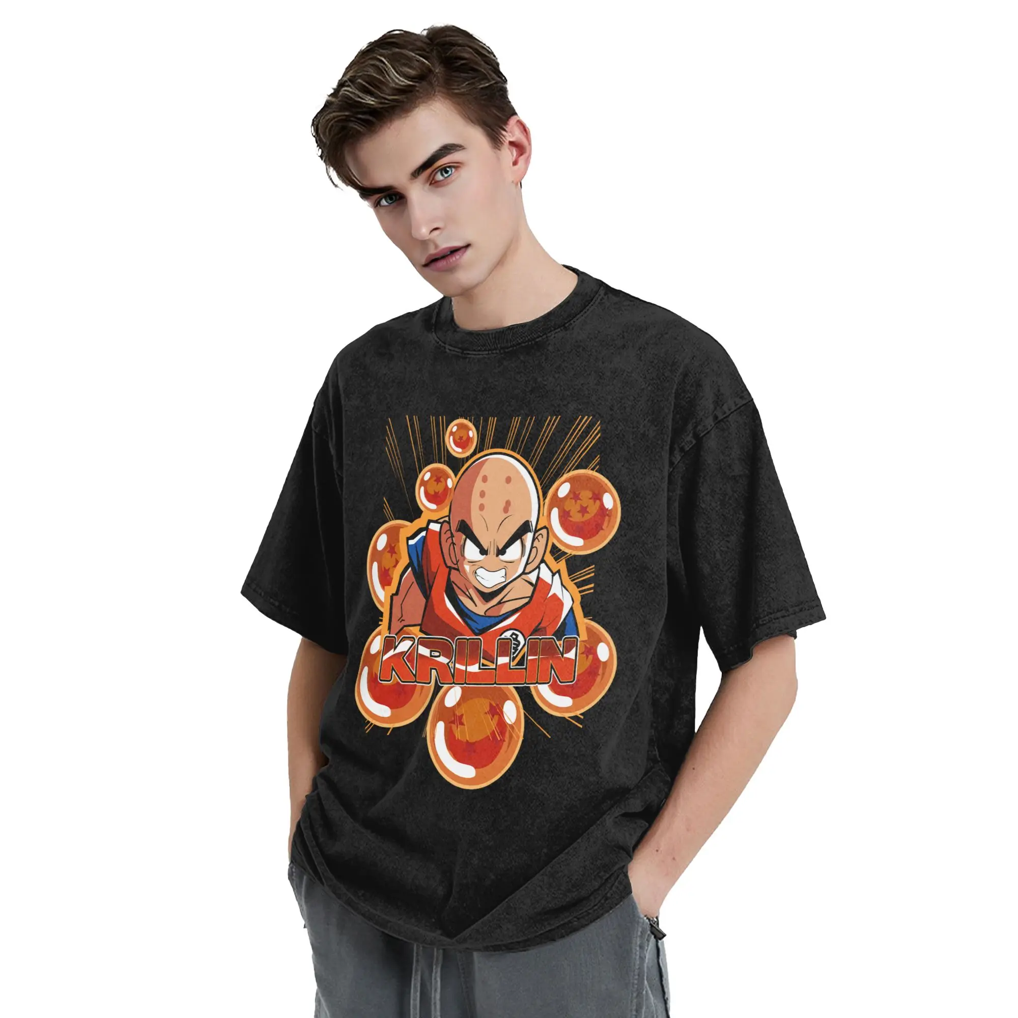 Футболки Dragon Ball Krillin в стиле хип-хоп, с эффектом потертости, с коротким рукавом, оверсайз, аниме, Сайяны, DBZ, винтажные, для мужчин, топы, уличная одежда, футболки (art.: 3920da0e04e90) - 3920da0e04e90