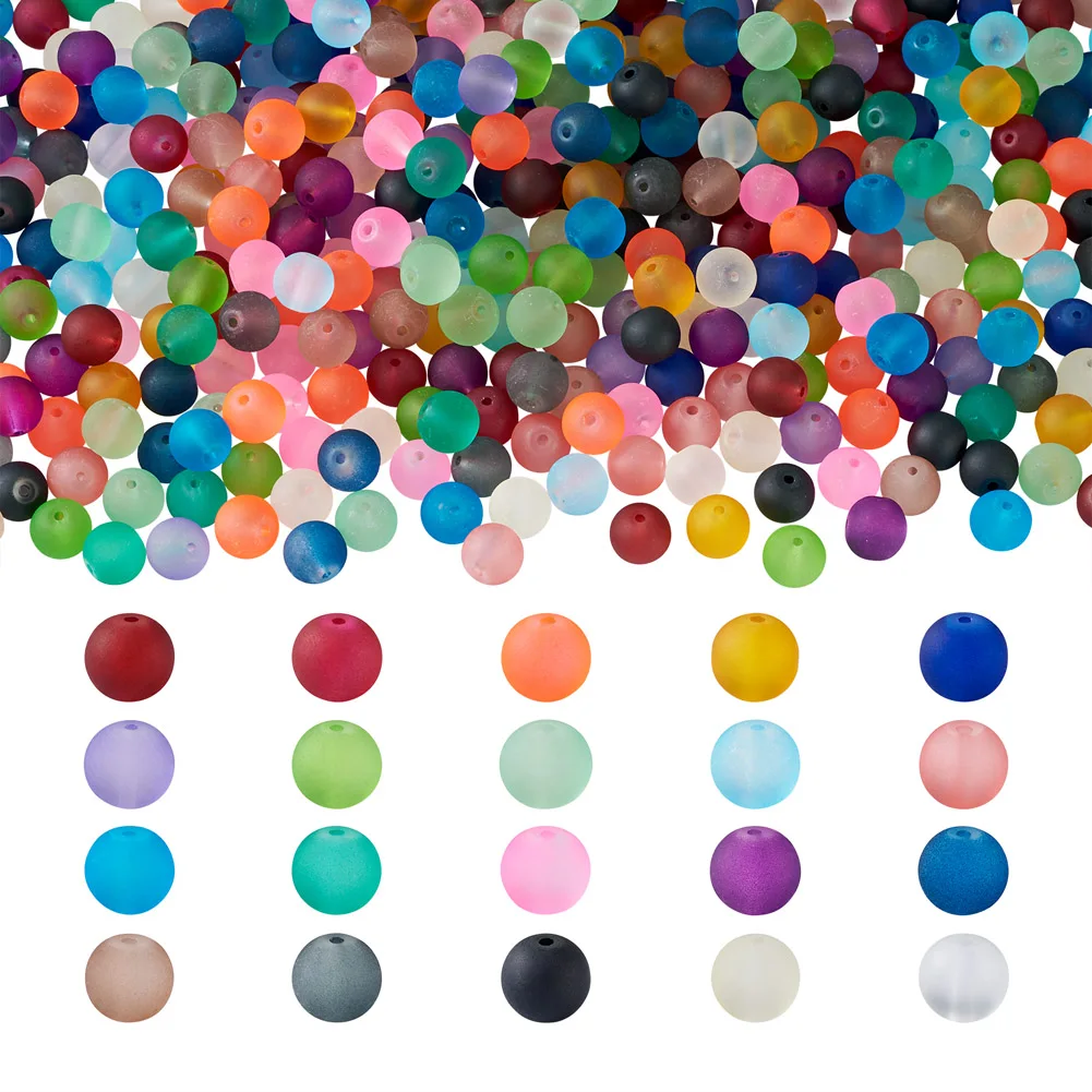 

500Pcs 4/6/8/10mm Transparent Frosted Glass Beads Round Loose Beads For Beading Bracelet Jewelry Making Accessories 20 Colors