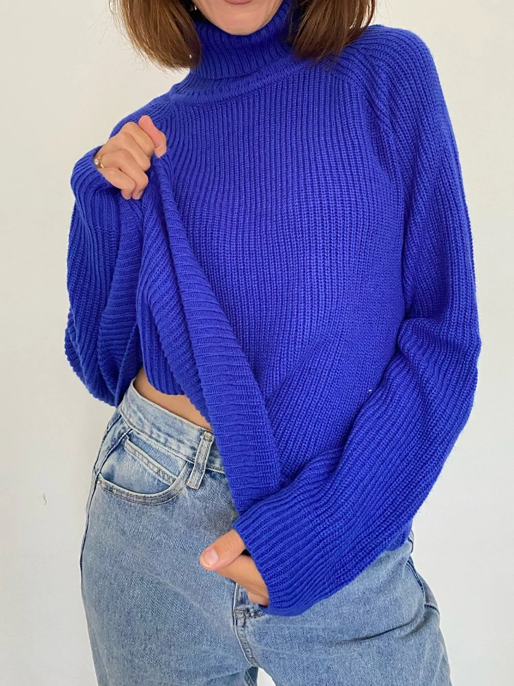 Autumn Winter Women Blue Wool Sweaters 2022 Knitted Turtleneck Casual Basic Pullover Jumper Sweaters