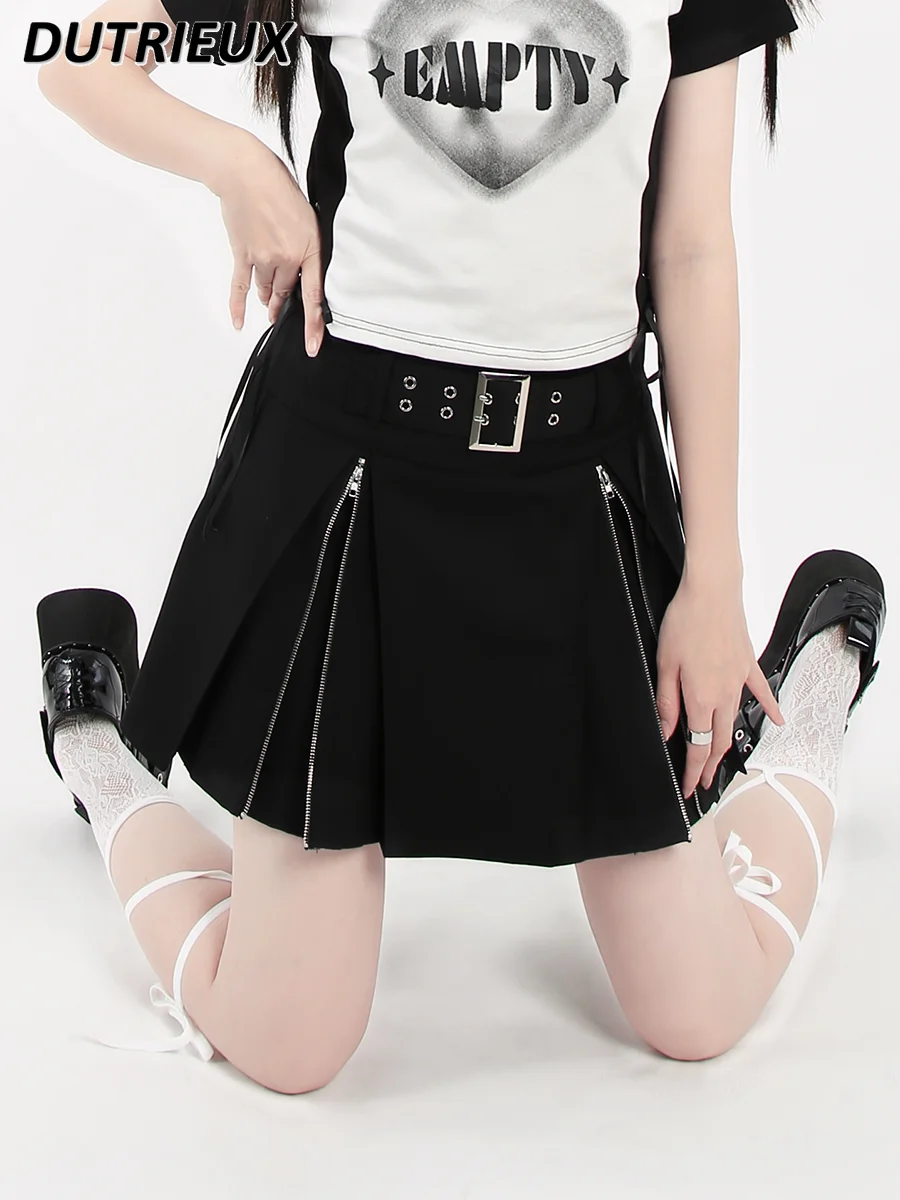 

Japanes Style Summer Irregular Casual Skirt Solid Color A- Line High Waist Skirt Zipper 2023 New Short Pleated Skirt for Women
