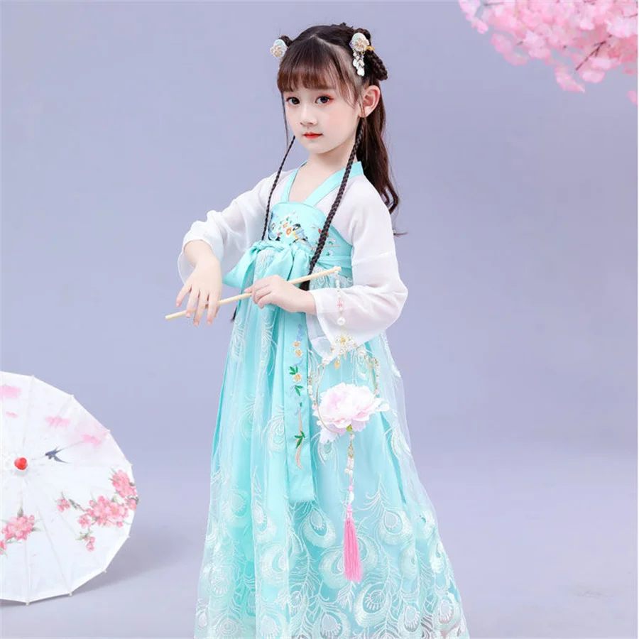 Платье Hanfu для маленьких девочек Детский новогодний костюм китайский старинный