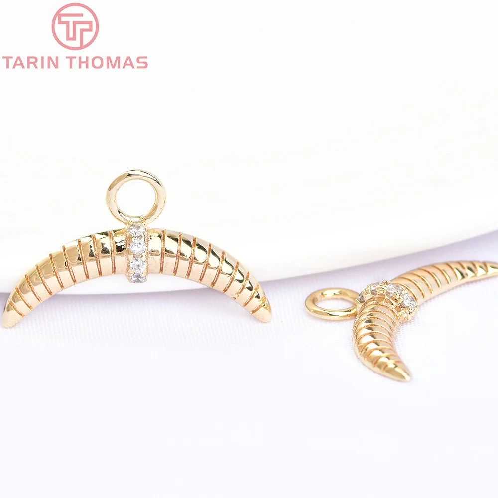 

(6083) 4PCS 20x7.5MM 24K Gold Color Brass with Zircon Moon Shape Pendants for Jewelry Findings Supplies Accessories Wholesale