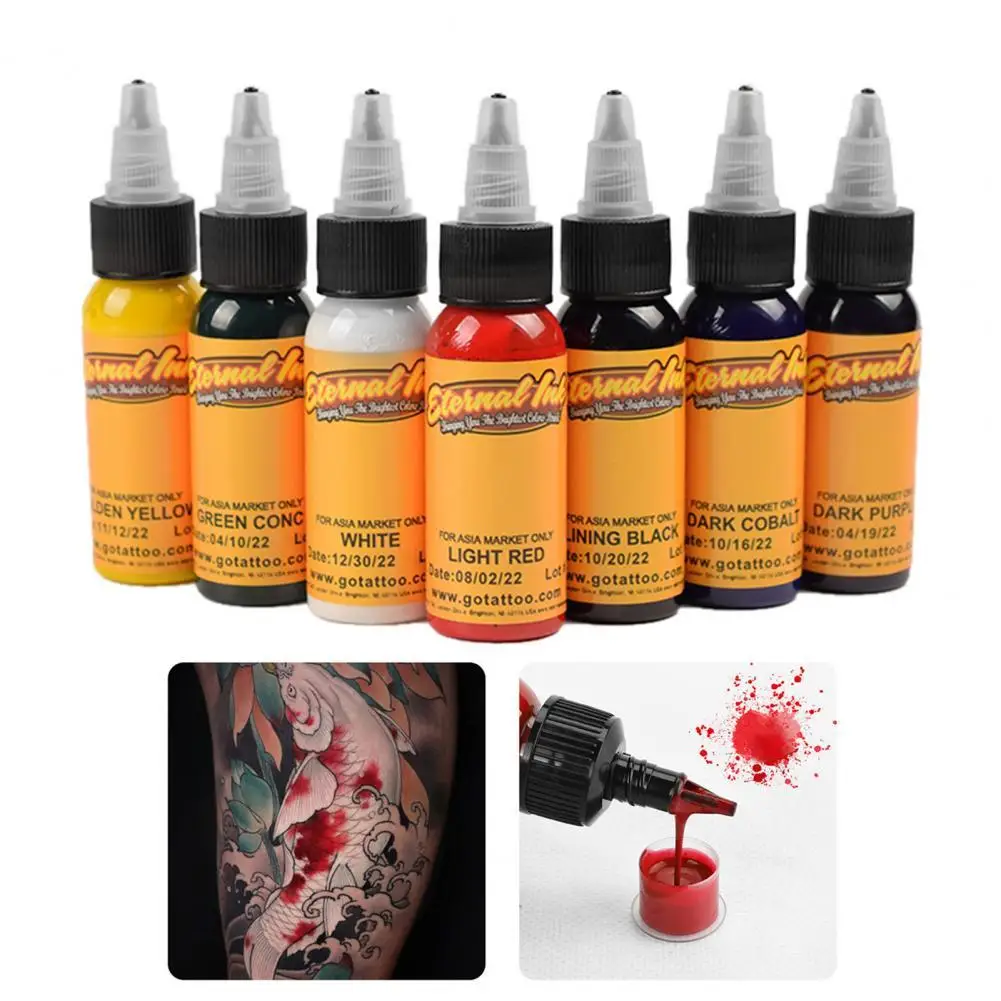 

7Bottles/Set Tattoo Supplies Lightweight Easy to Color Plant Extracts Tattoo Color Pigment Ink for Professional Use