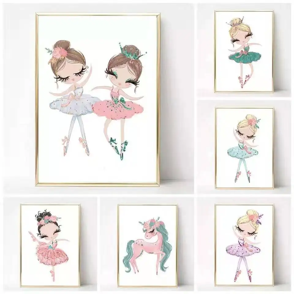 

Ballerina Girl Poster Unicorn Swan Nordic Nursery Wall Art Pictures Print Canvas Painting Kids Bedroom Decoration Paintings