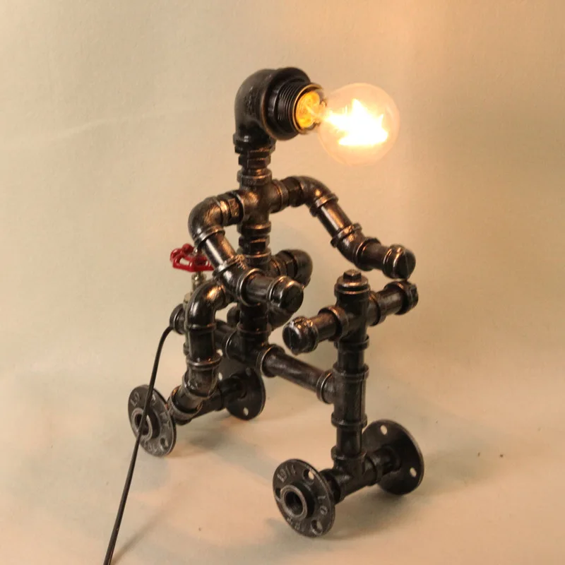 Креативная Настольная лампа с пуговицами и железной трубкой робот водопроводной
