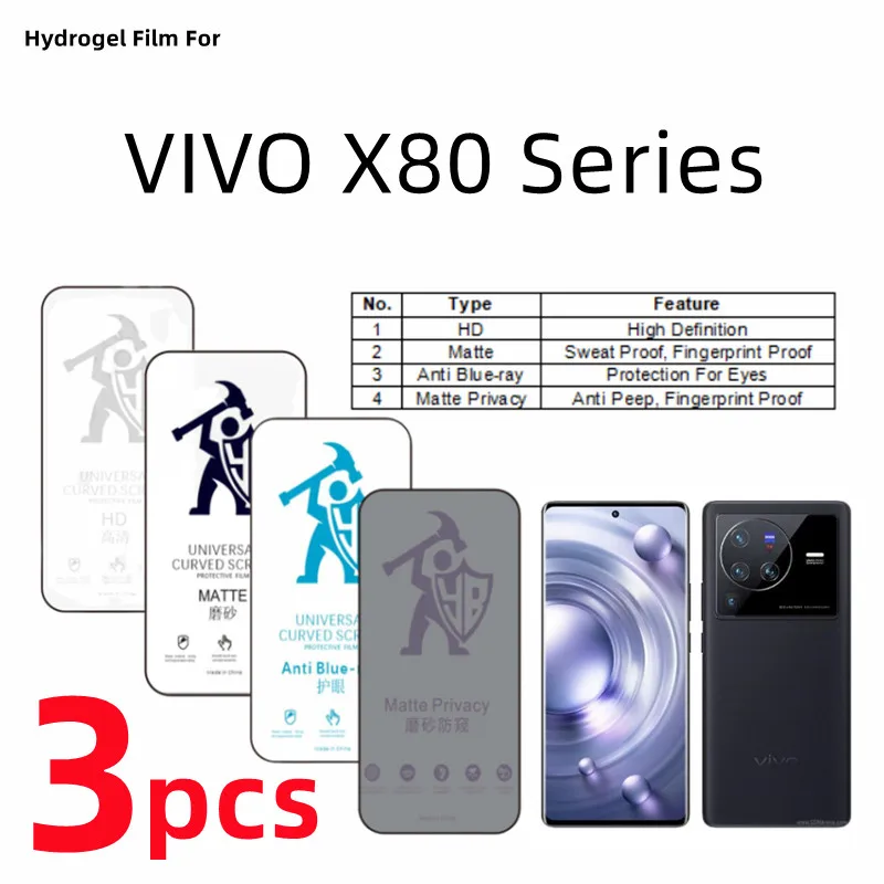 

Гидрогелевая пленка для VIVO X80 Pro 3 шт., матовая защитная пленка для экрана VIVO X80 Lite, для ухода за глазами, матовая защитная пленка против шпионов