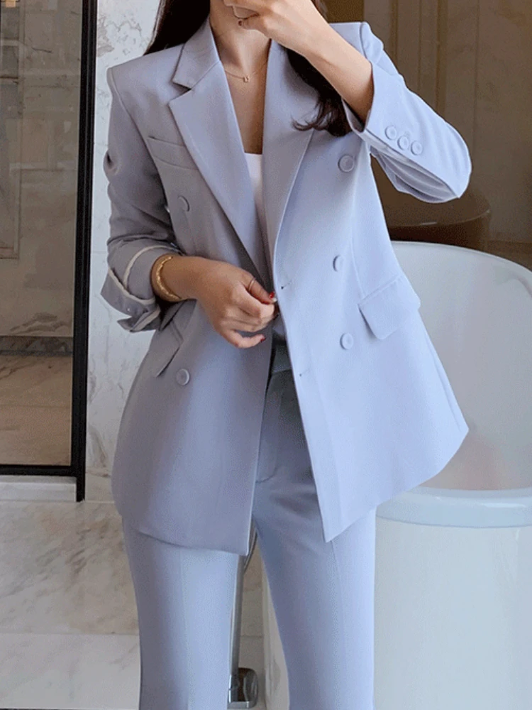 Women's Spring Elegant Casual Blazer Pantsuit Long Sleeve Jacket+Pencil Pants 2 Piece Set Female Fashion Business Trousers Suit