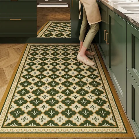 Кухонный коврик из ПВХ, водонепроницаемый нескользящий напольный коврик в стиле ретро, американский домашний декор, коврик в клетку с растениями, противомасляные ковры