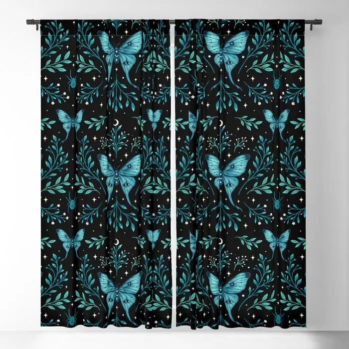 

Мистические бирюзовые светонепроницаемые шторы Луна с мотивом моли, оконные шторы с 3D принтом для спальни, гостиной, декоративные оконные ш...