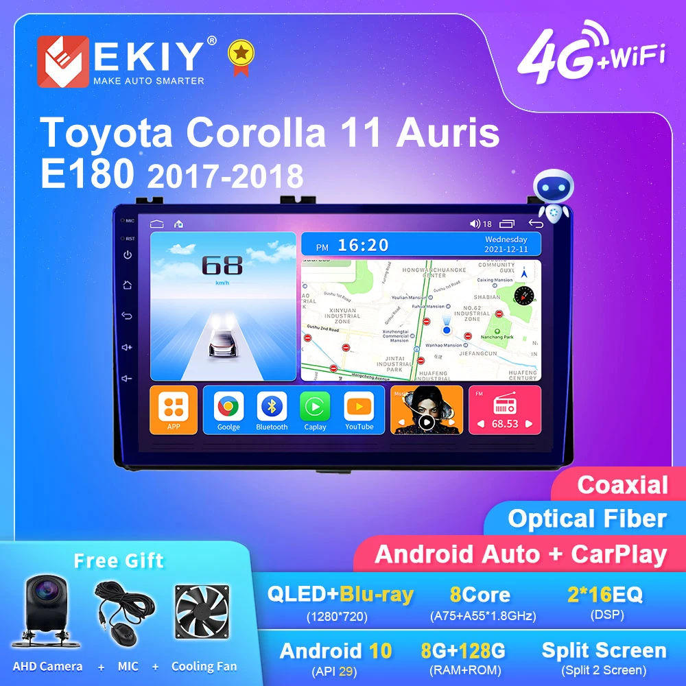 EKIY reproductor Multimedia con Android 10 y navegación GPS para Toyota  autorradio estéreo 2DIN con grabadora  DVD Carplay para Toyota Corolla 11 Auris E180 2017 2018