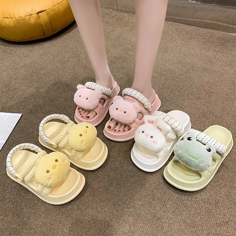 

Women Cute Cartoon Design Slippers 2023 Summer New Comfortable Indoor Platform Soft Non-Slip Sandals Female Home Bathroom Shoes