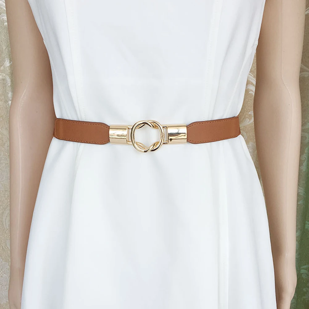

Solid Skinny Decoration Daily For Dress Alloy Buckle Fashion Women Waist Belt Artificial Leather Thin Simple Elastic Stretch