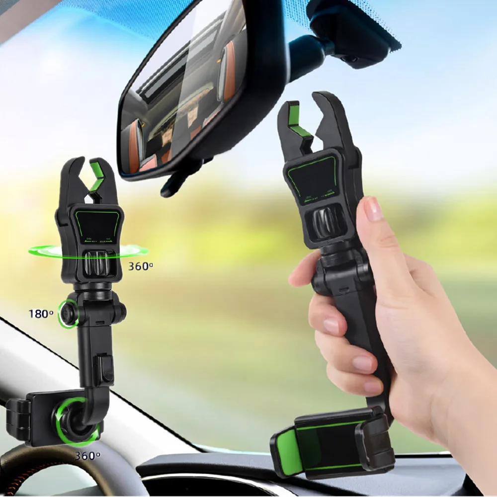 

Car Phone Holder Multifunctional Upgrade 360 Degree Rotatable Auto Rearview Mirror Seat Hanging Home Clip Bracket Phone Holder