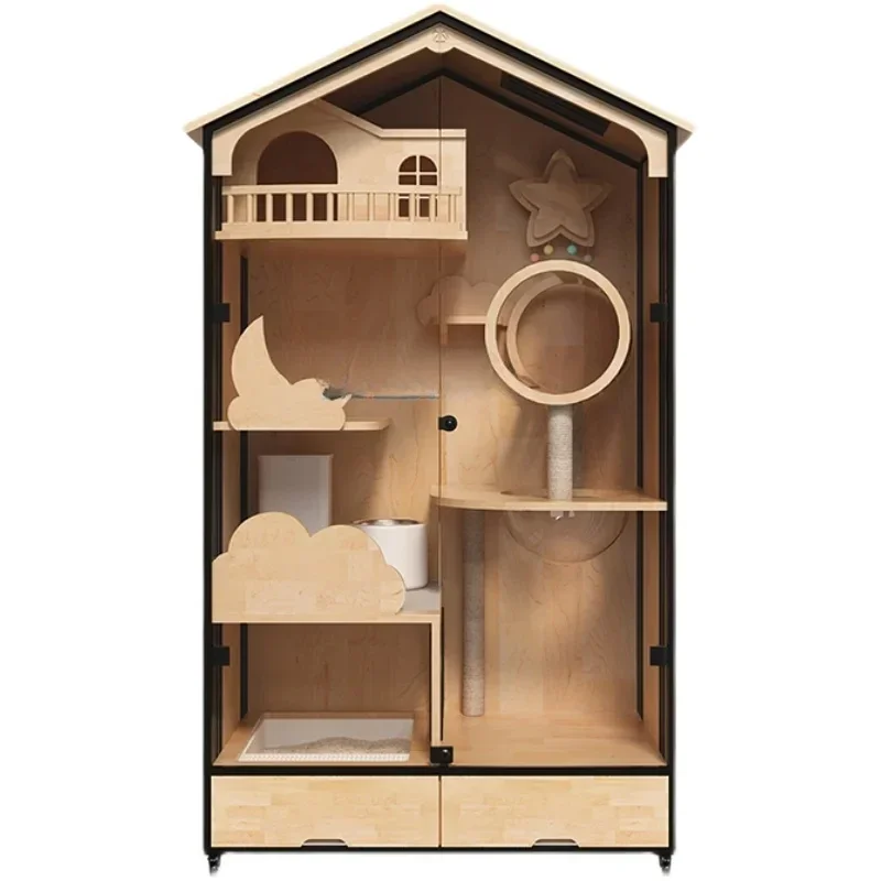 Кошачий домик клетка для кошек вилла резиновая из массива дерева роскошная