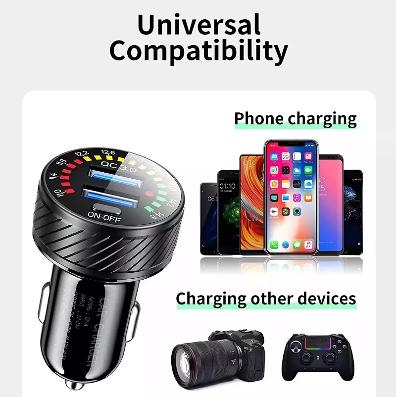 Быстрое Автомобильное зарядное устройство с двумя Usb-портами цветной вольтметр Qc