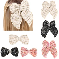 6 elegant plaid fabric large bows hair clips pearl hairpin cotton boutique barrette for women girls hairgrips hair accessories