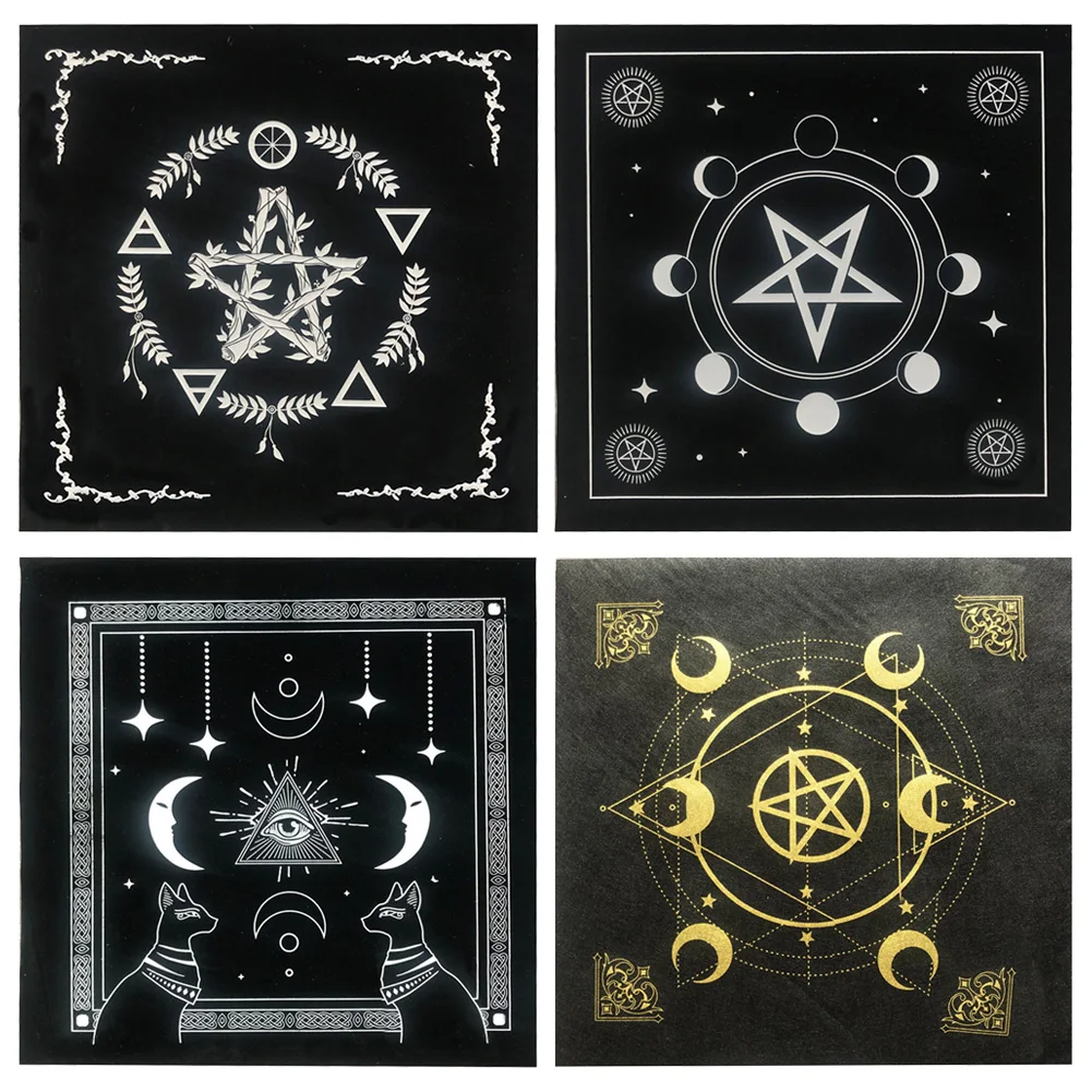 

Tarot Card Tablecloth Pentagram Divination Altar Cloth Board Game Fortune Astrology Card Pad Foldable 49x49cm for Solitaire